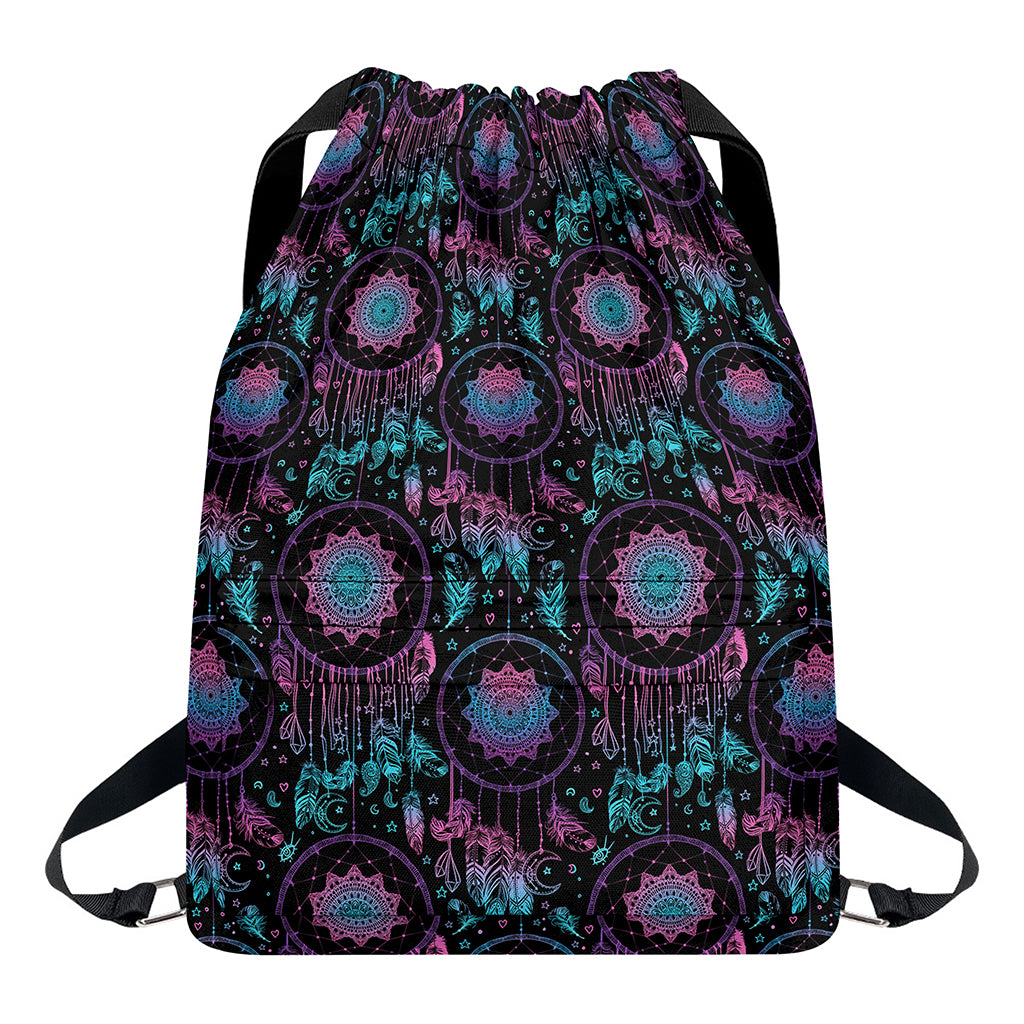 Purple And Blue Dream Catcher Print Drawstring Backpack
