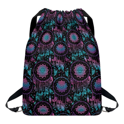 Purple And Blue Dream Catcher Print Drawstring Backpack