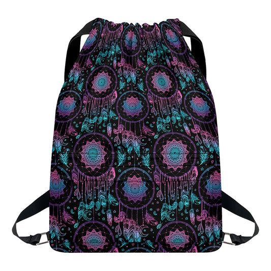 Purple And Blue Dream Catcher Print Drawstring Backpack