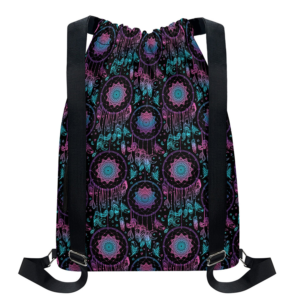 Purple And Blue Dream Catcher Print Drawstring Backpack