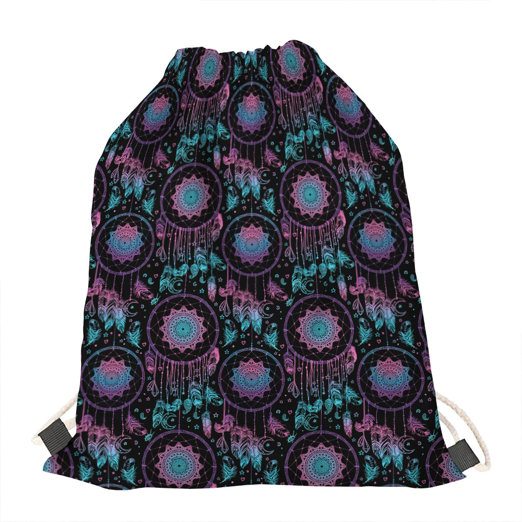 Purple And Blue Dream Catcher Print Drawstring Bag