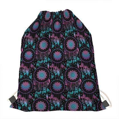 Purple And Blue Dream Catcher Print Drawstring Bag