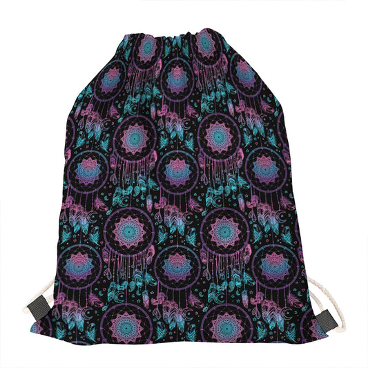 Purple And Blue Dream Catcher Print Drawstring Bag