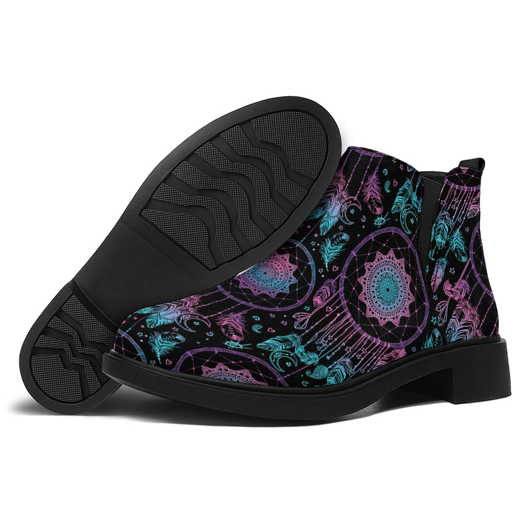Purple And Blue Dream Catcher Print Flat Ankle Boots