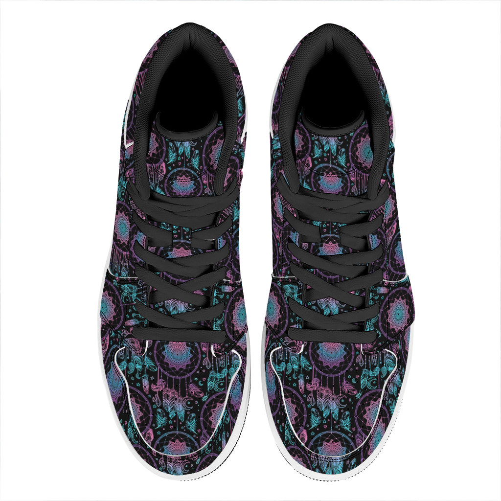 Purple And Blue Dream Catcher Print High Top Leather Sneakers