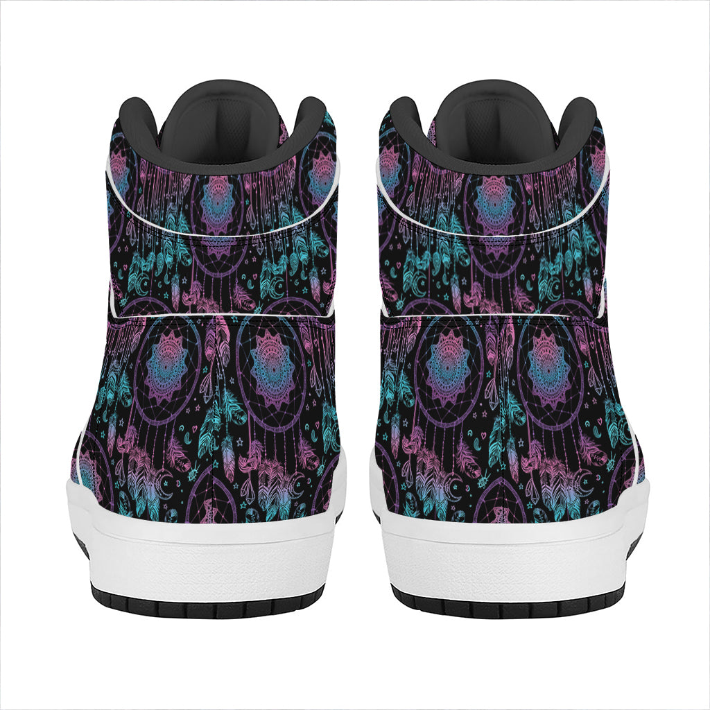 Purple And Blue Dream Catcher Print High Top Leather Sneakers