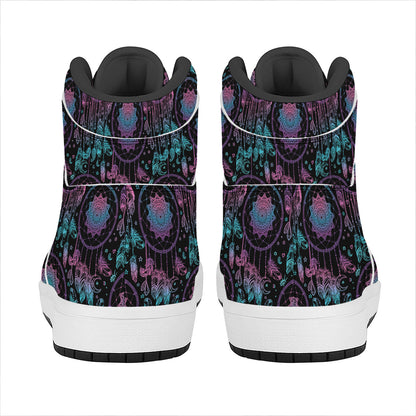 Purple And Blue Dream Catcher Print High Top Leather Sneakers