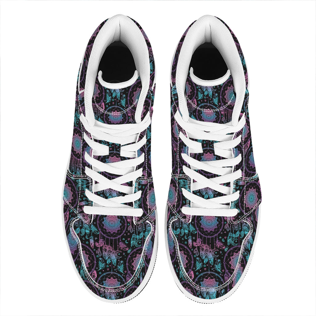 Purple And Blue Dream Catcher Print High Top Leather Sneakers