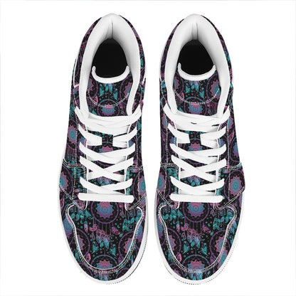 Purple And Blue Dream Catcher Print High Top Leather Sneakers