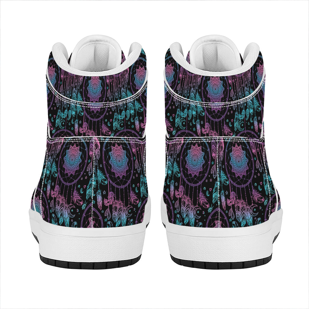 Purple And Blue Dream Catcher Print High Top Leather Sneakers