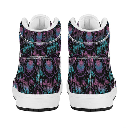 Purple And Blue Dream Catcher Print High Top Leather Sneakers