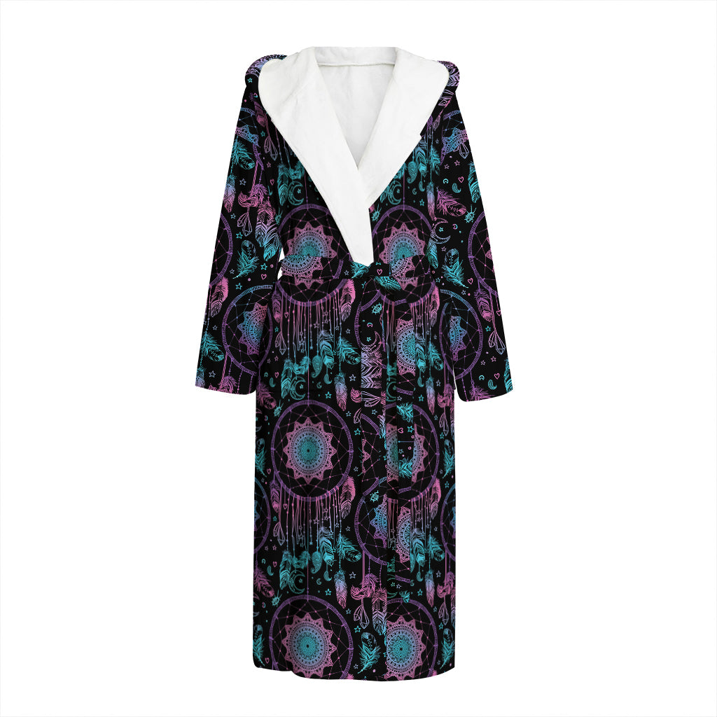 Purple And Blue Dream Catcher Print Hooded Bathrobe