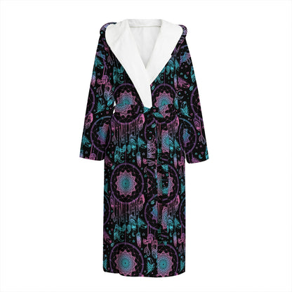 Purple And Blue Dream Catcher Print Hooded Bathrobe