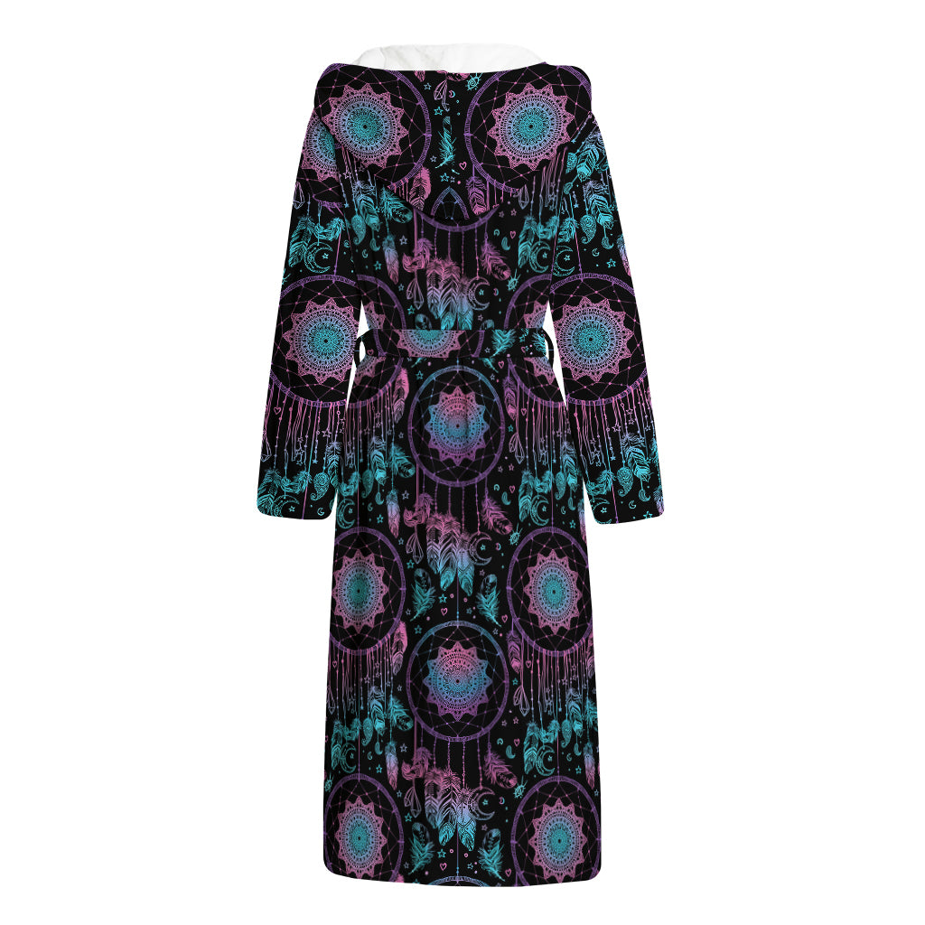 Purple And Blue Dream Catcher Print Hooded Bathrobe