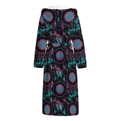 Purple And Blue Dream Catcher Print Hooded Bathrobe