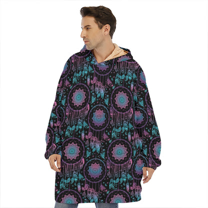 Purple And Blue Dream Catcher Print Hoodie Blanket