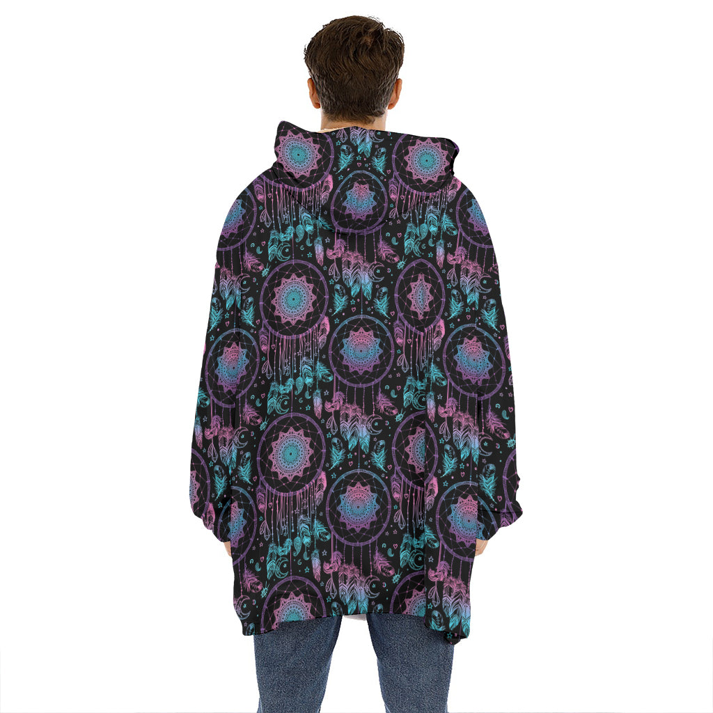 Purple And Blue Dream Catcher Print Hoodie Blanket