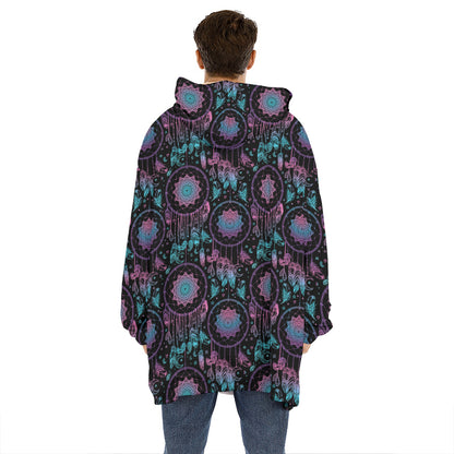 Purple And Blue Dream Catcher Print Hoodie Blanket