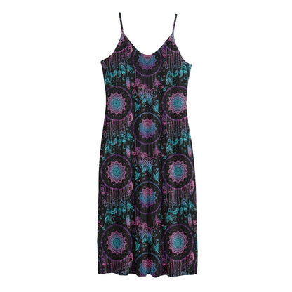 Purple And Blue Dream Catcher Print Jersey Midi Cami Dress