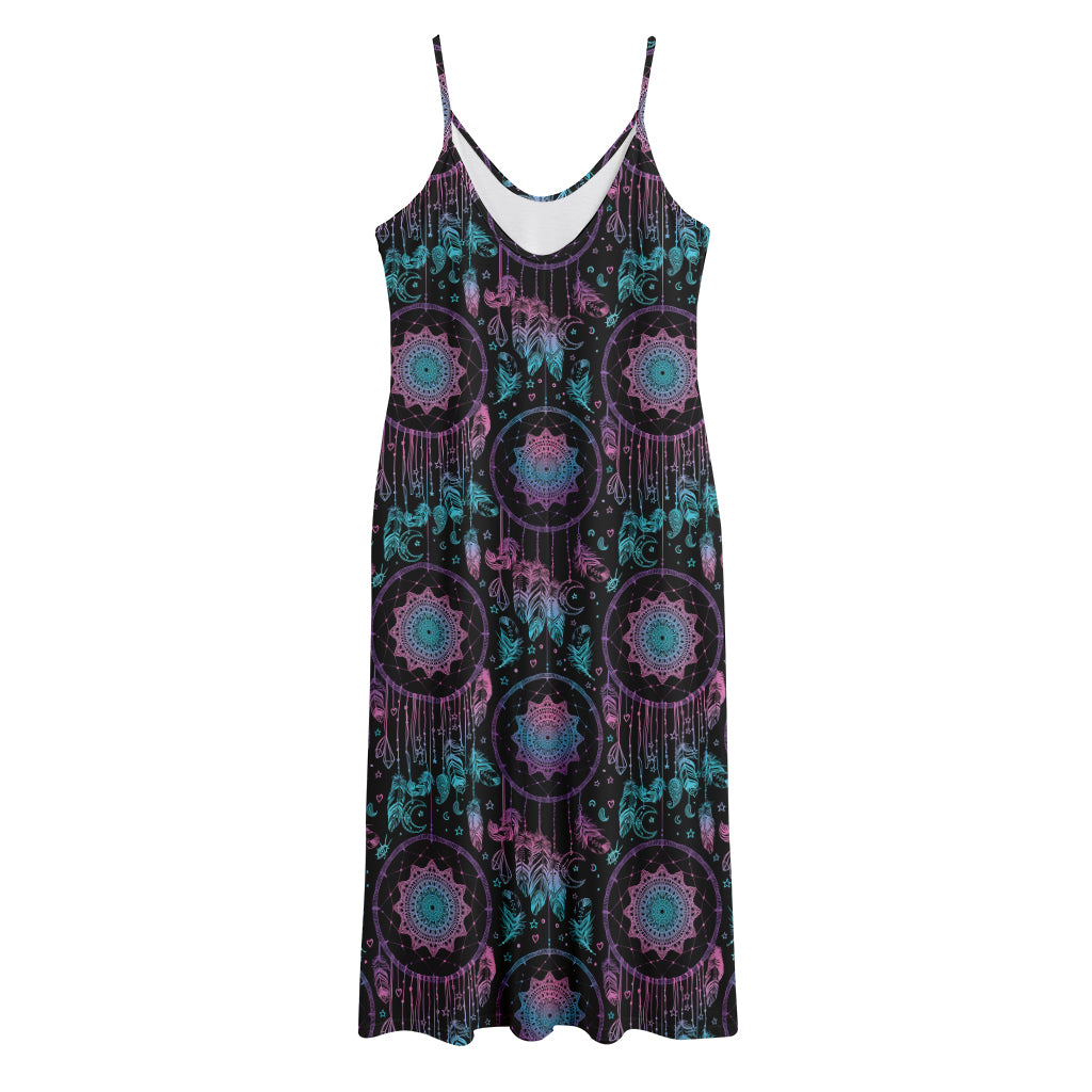 Purple And Blue Dream Catcher Print Jersey Midi Cami Dress