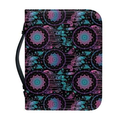 Purple And Blue Dream Catcher Print Leather Bible Cover