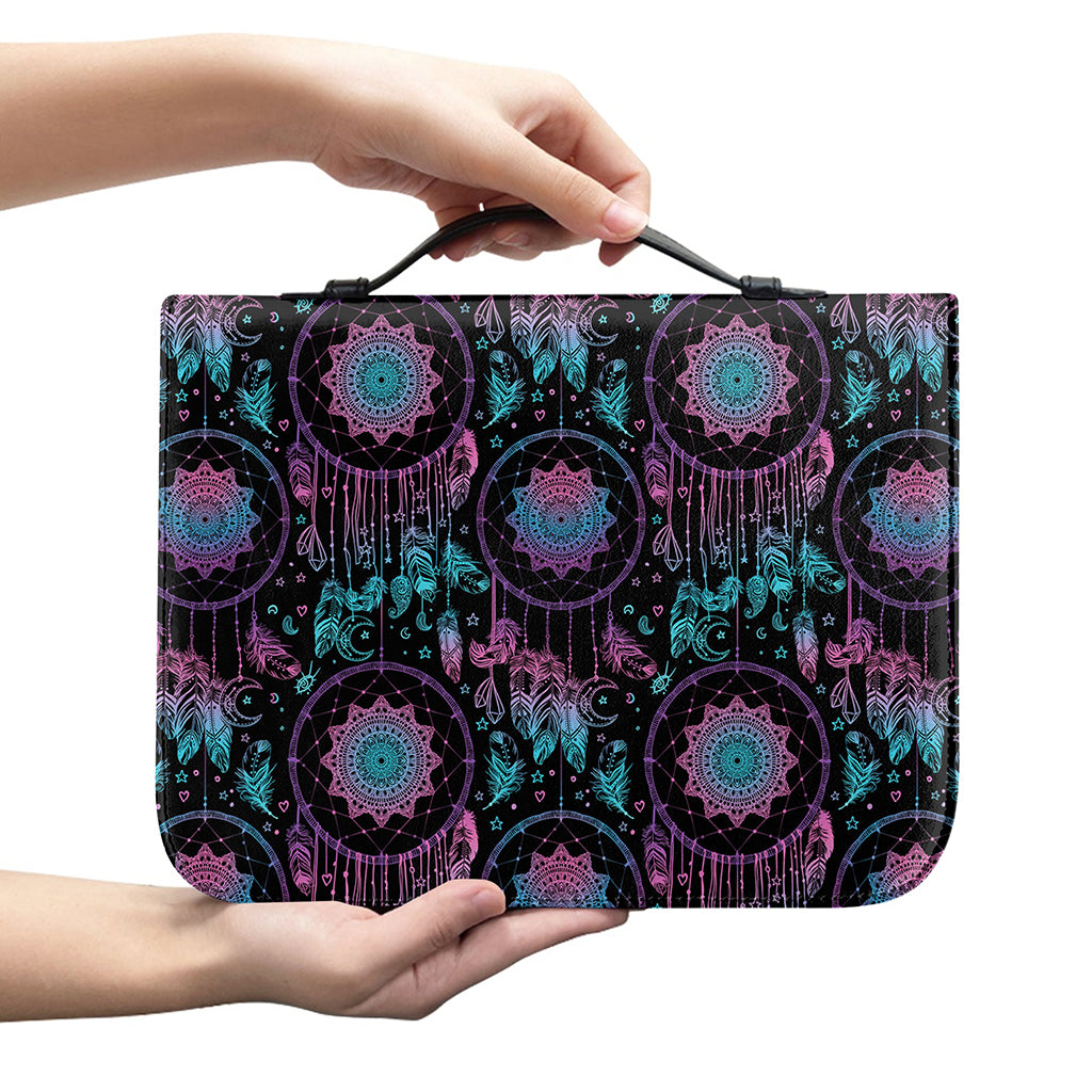 Purple And Blue Dream Catcher Print Leather Bible Cover