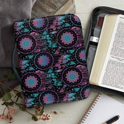 Purple And Blue Dream Catcher Print Leather Bible Cover