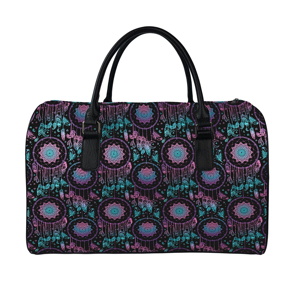 Purple And Blue Dream Catcher Print Leather Duffle Bag
