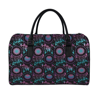 Purple And Blue Dream Catcher Print Leather Duffle Bag