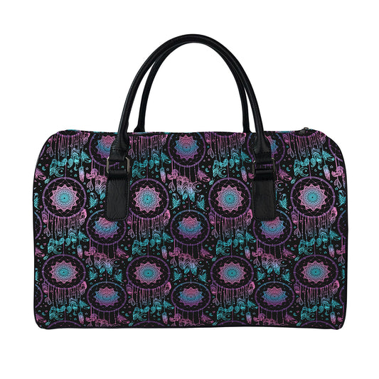 Purple And Blue Dream Catcher Print Leather Duffle Bag
