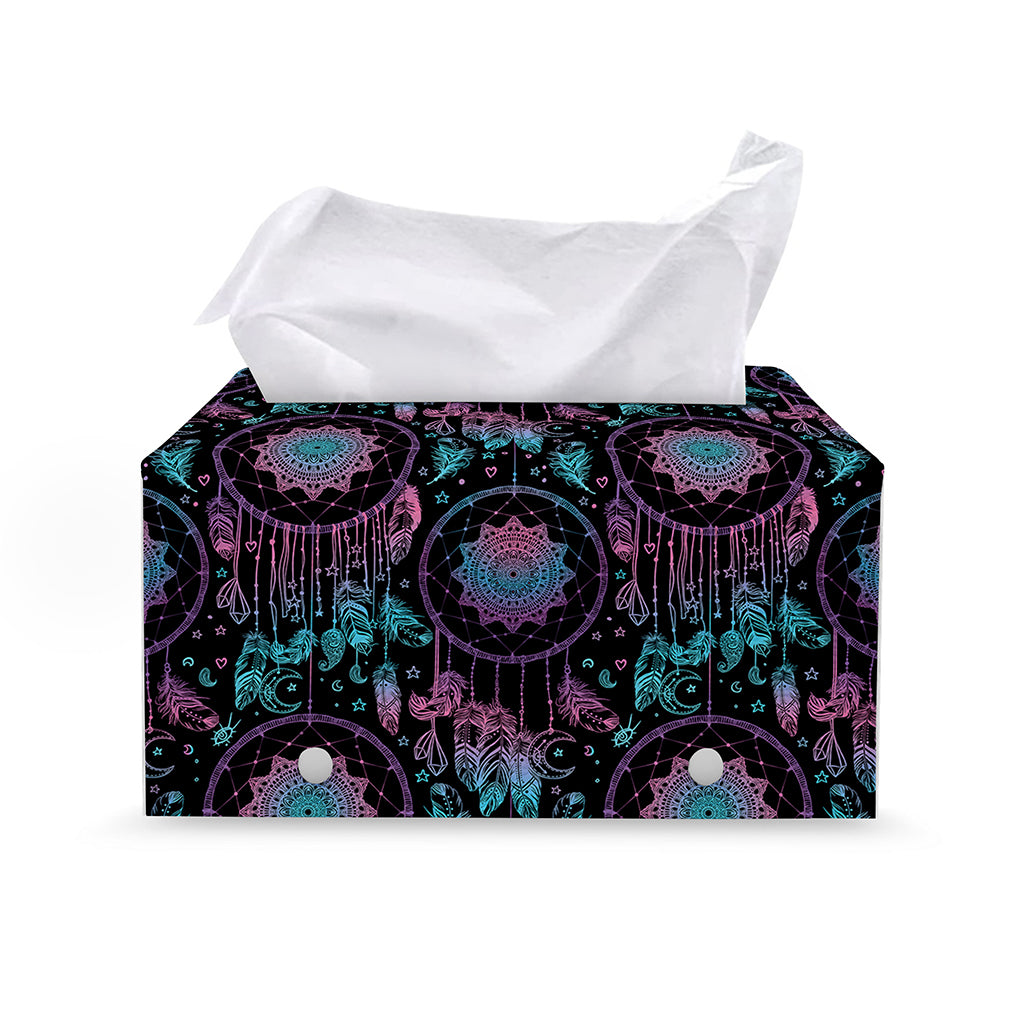 Purple And Blue Dream Catcher Print Leather Tissue Box Cover