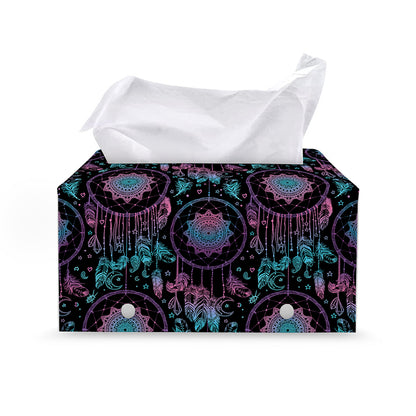 Purple And Blue Dream Catcher Print Leather Tissue Box Cover