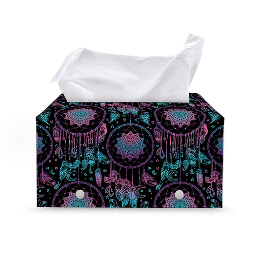 Purple And Blue Dream Catcher Print Leather Tissue Box Cover