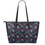 Purple And Blue Dream Catcher Print Leather Tote Bag