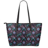 Purple And Blue Dream Catcher Print Leather Tote Bag