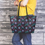 Purple And Blue Dream Catcher Print Leather Tote Bag