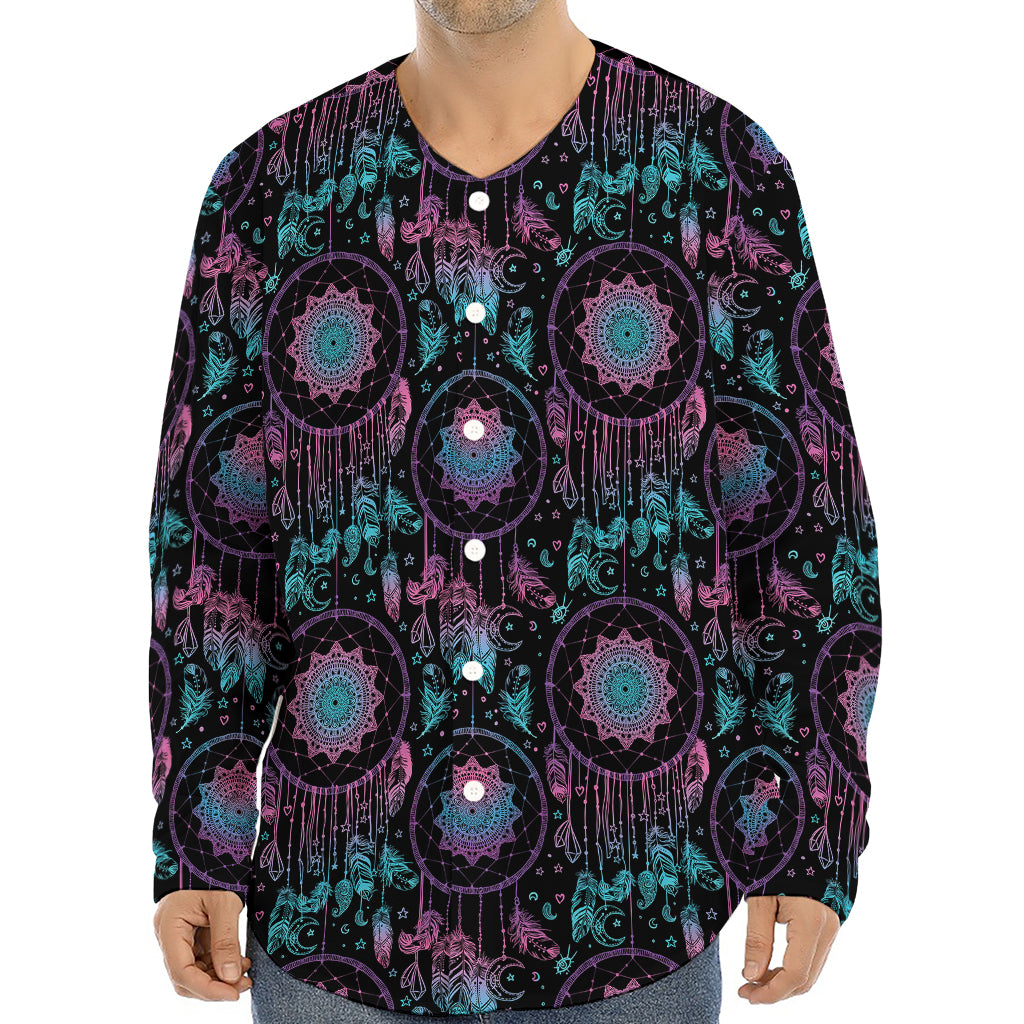 Purple And Blue Dream Catcher Print Long Sleeve Baseball Jersey