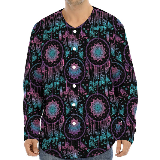 Purple And Blue Dream Catcher Print Long Sleeve Baseball Jersey