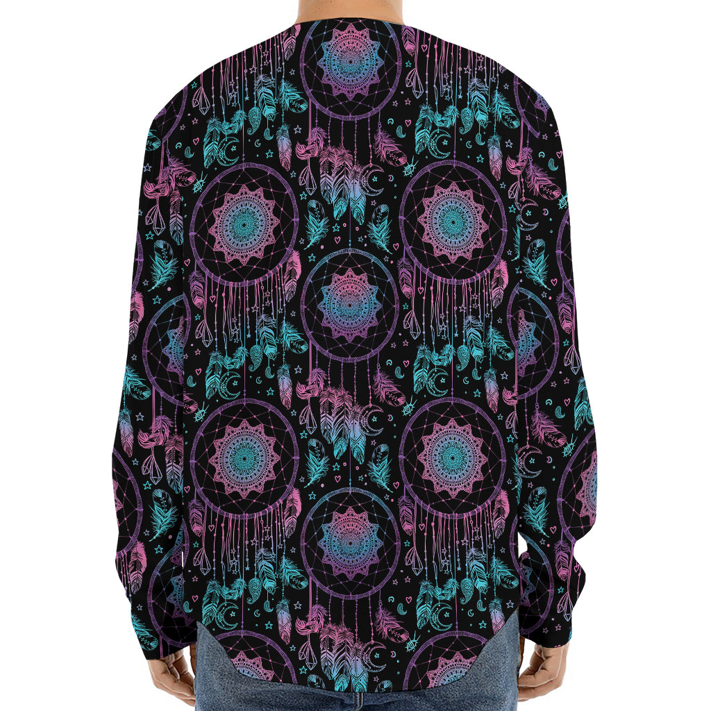 Purple And Blue Dream Catcher Print Long Sleeve Baseball Jersey