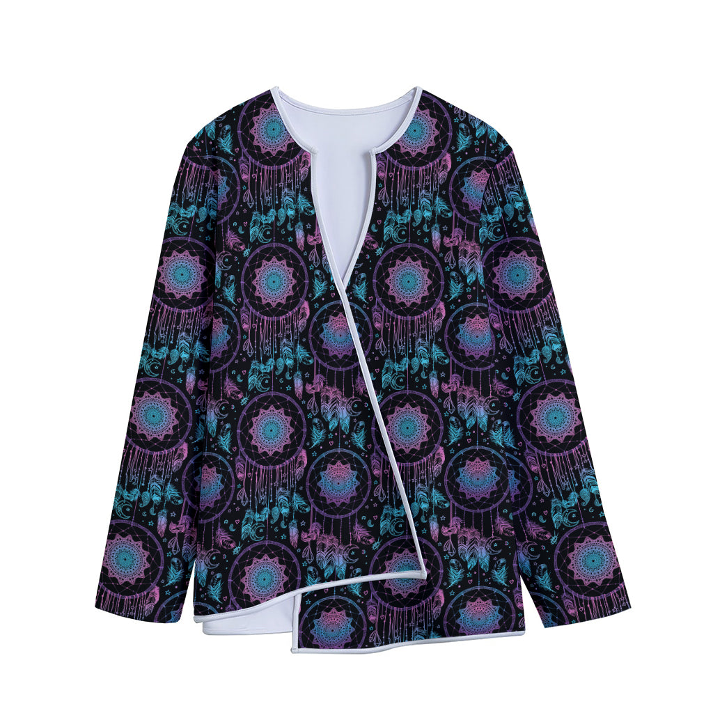 Purple And Blue Dream Catcher Print Long Sleeve Short Coat