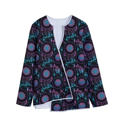 Purple And Blue Dream Catcher Print Long Sleeve Short Coat