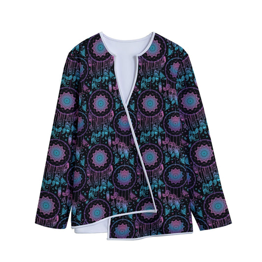Purple And Blue Dream Catcher Print Long Sleeve Short Coat