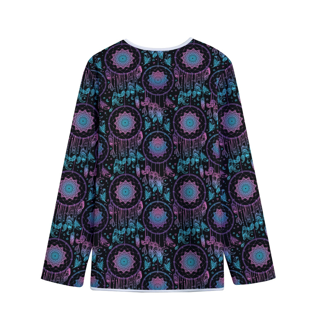Purple And Blue Dream Catcher Print Long Sleeve Short Coat