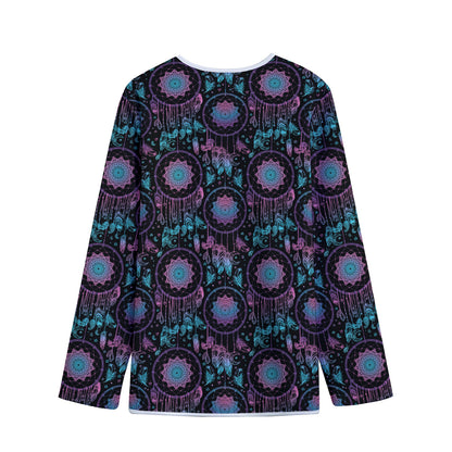 Purple And Blue Dream Catcher Print Long Sleeve Short Coat
