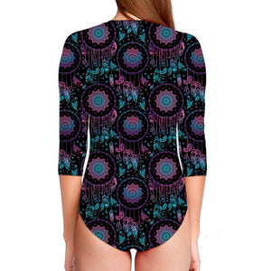 Purple And Blue Dream Catcher Print Long Sleeve Swimsuit