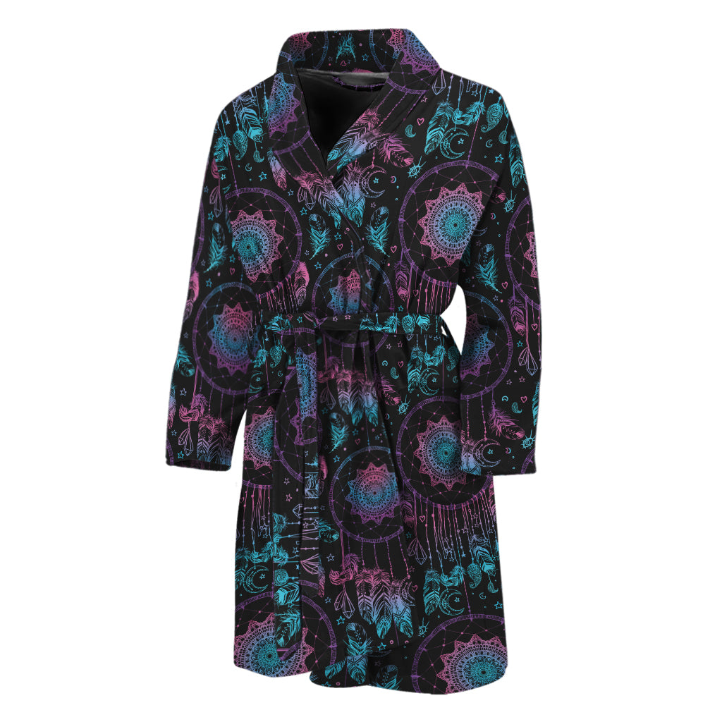 Purple And Blue Dream Catcher Print Men's Bathrobe