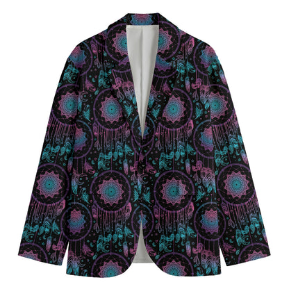 Purple And Blue Dream Catcher Print Men's Cotton Blazer