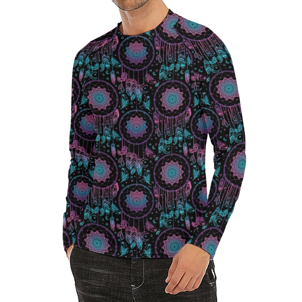 Purple And Blue Dream Catcher Print Men's Long Sleeve Rash Guard