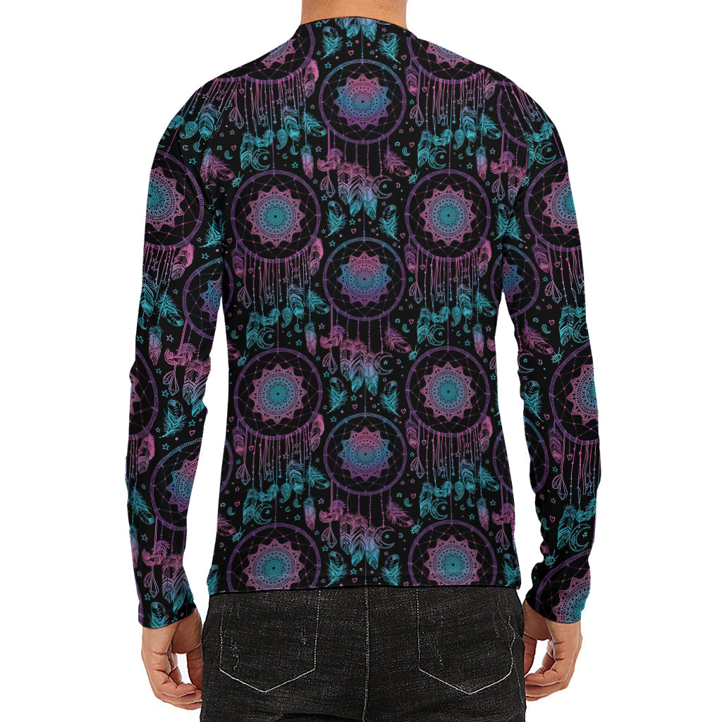 Purple And Blue Dream Catcher Print Men's Long Sleeve Rash Guard