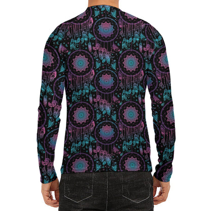 Purple And Blue Dream Catcher Print Men's Long Sleeve Rash Guard